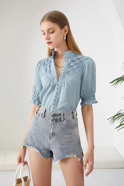 Colette Linen Blouse - Celestial Blue