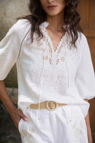 Genevieve Embroidered Blouse - White