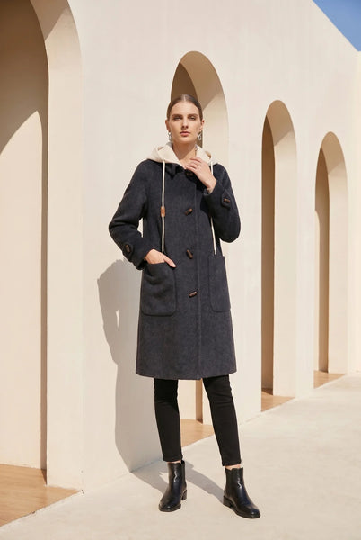 Fiona Hooded Duffle Coat - Blackened Pearl