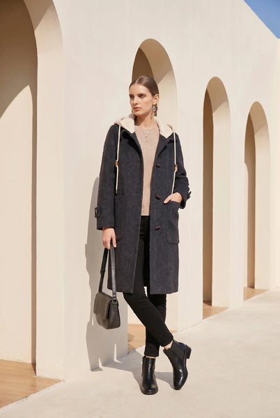 Fiona Hooded Duffle Coat - Blackened Pearl