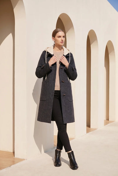 Fiona Hooded Duffle Coat - Blackened Pearl