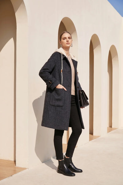 Fiona Hooded Duffle Coat - Blackened Pearl