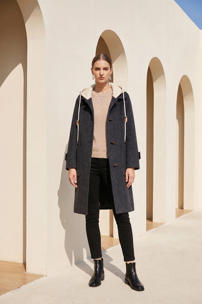 Fiona Hooded Duffle Coat - Blackened Pearl