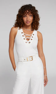 Avie Lace Up Top - White