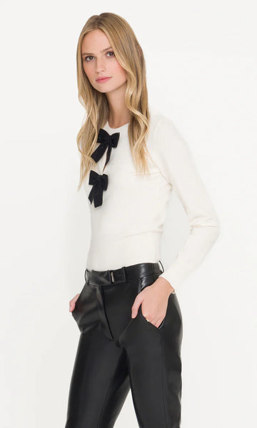 Salome Crystal Bow Sweater - Cream/Black