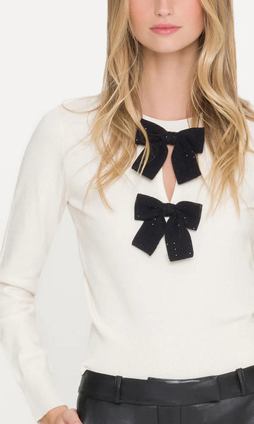 Salome Crystal Bow Sweater - Cream/Black