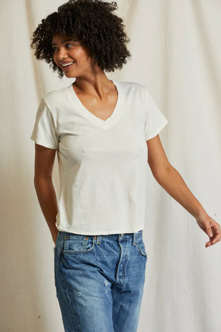 Hendrix Boxy V Neck Tee - Bright Ivory