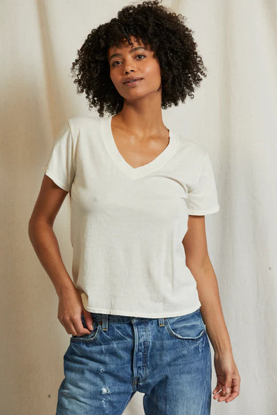 Hendrix Boxy V Neck Tee - Bright Ivory