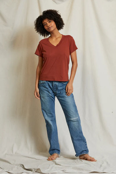 Hendrix Boxy V Neck Tee - Russet