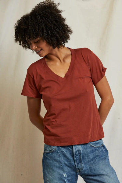 Hendrix Boxy V Neck Tee - Russet