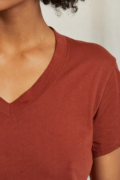 Hendrix Boxy V Neck Tee - Russet