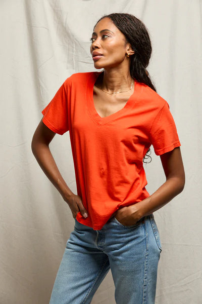 Hendrix Boxy V Neck Tee - Tomato