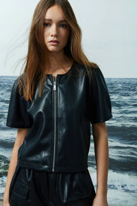 Houston Faux Leather Zippered Top - Black