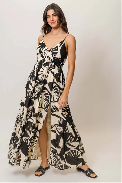 Flores Dress - Black/Ivory Tropical