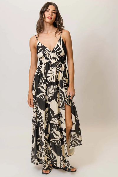 Flores Dress - Black/Ivory Tropical