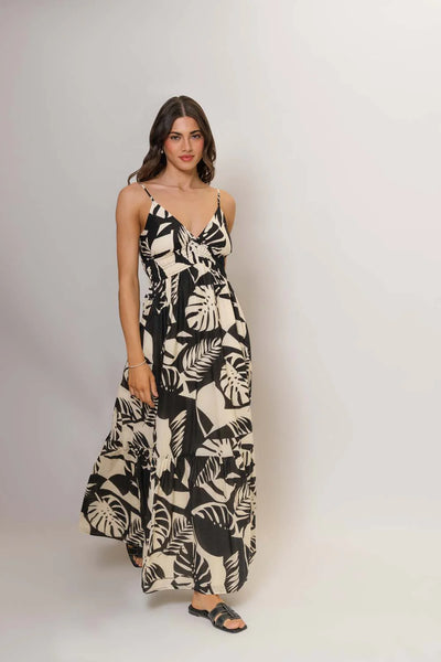 Flores Dress - Black/Ivory Tropical