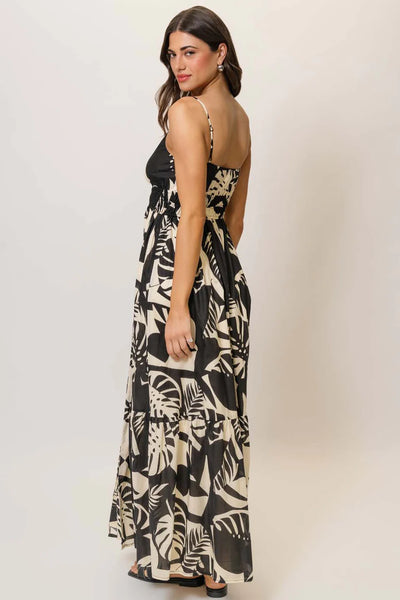 Flores Dress - Black/Ivory Tropical