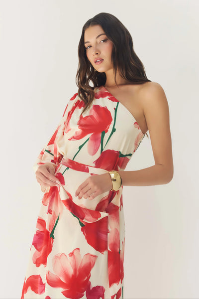 Adina Dress - Ivory/Red Floral