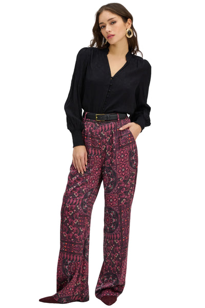 Joan Pants - Burgundy Scarf Print