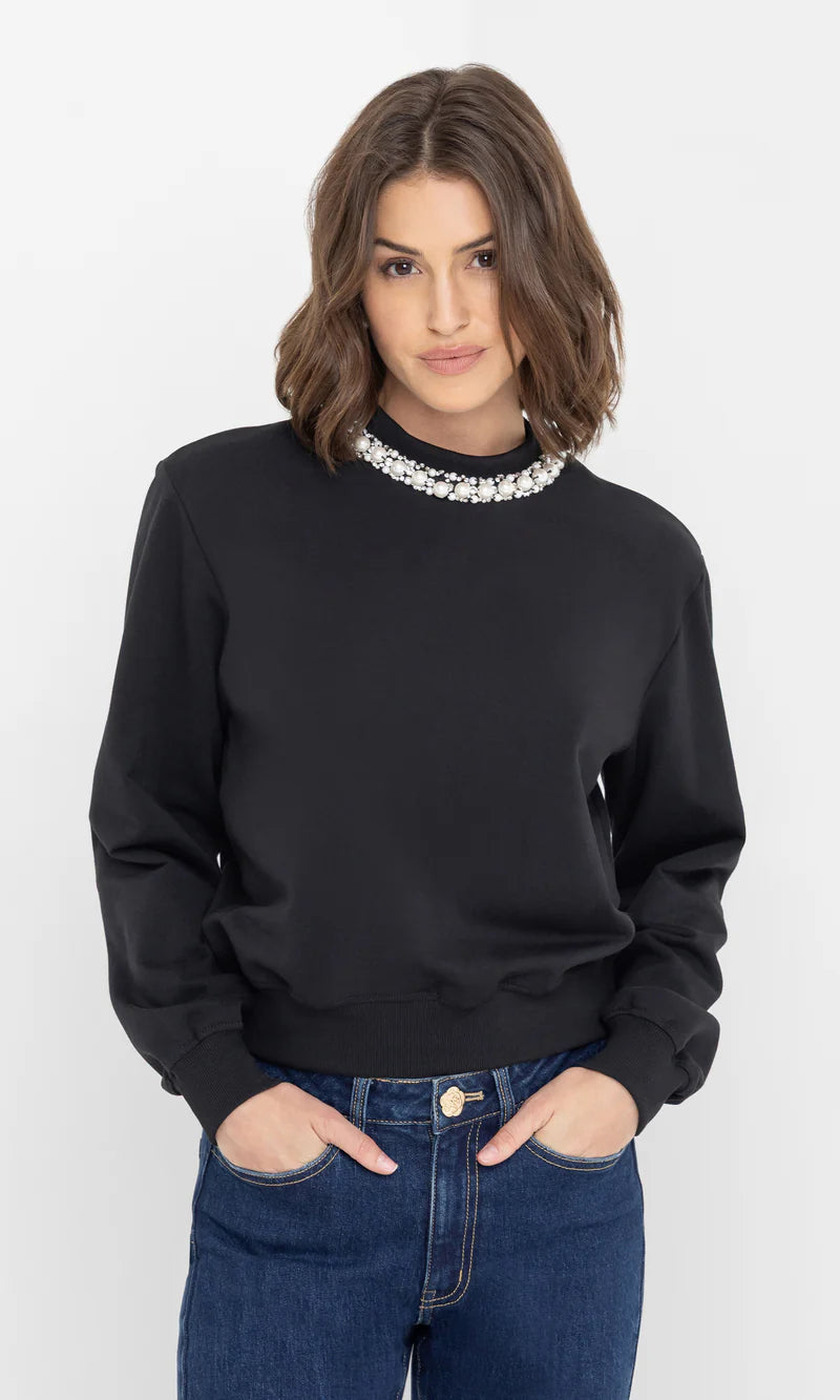 Jill Embellished Sweatshirt - Black