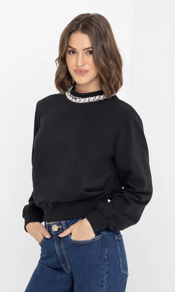 Jill Embellished Sweatshirt - Black