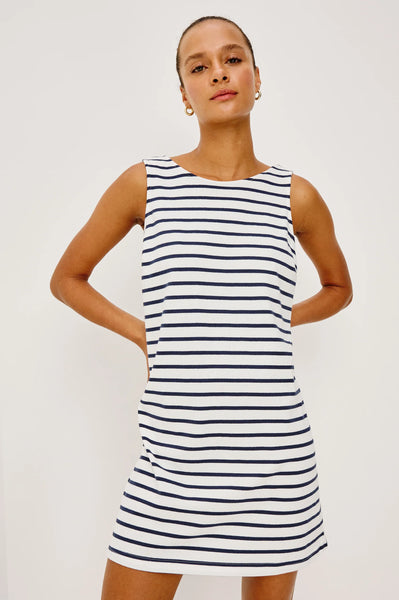 Kaylee Dress - Ivory Navy Stripe