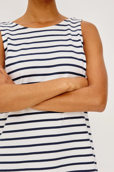 Kaylee Dress - Ivory Navy Stripe