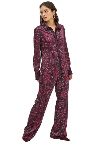 Kelly Button Down - Burgundy Scarf Print