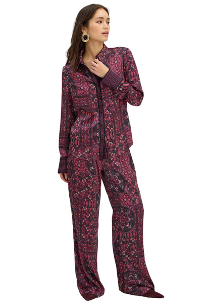 Kelly Button Down - Burgundy Scarf Print