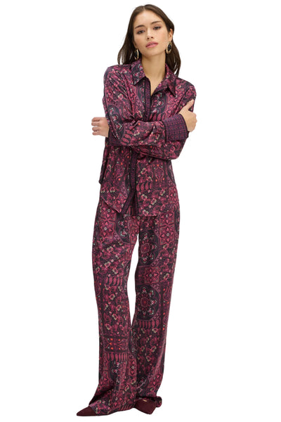 Kelly Button Down - Burgundy Scarf Print