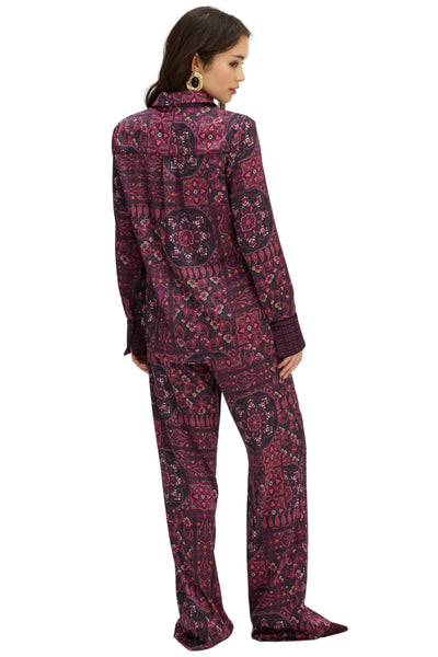 Kelly Button Down - Burgundy Scarf Print