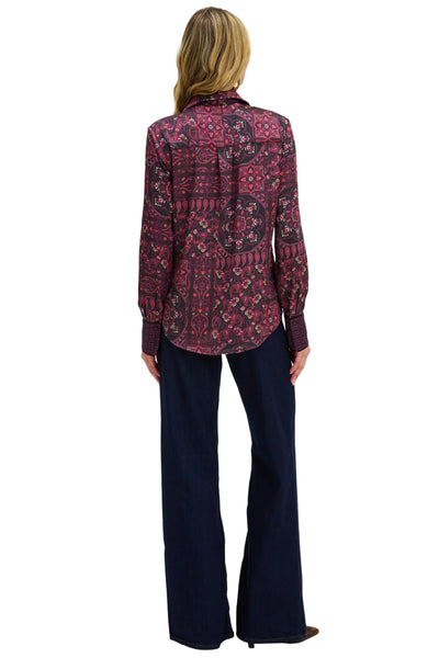 Kelly Button Down - Burgundy Scarf Print