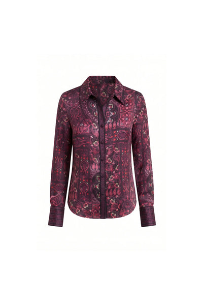 Kelly Button Down - Burgundy Scarf Print