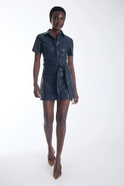 Mallie Vegan Leather Mini Dress - Navy