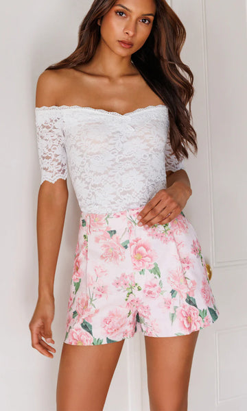 Sena Floral Linen Shorts - Pink Petal Dream