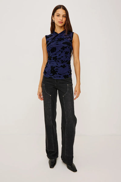 Lauris Top - Navy Tossed Roses