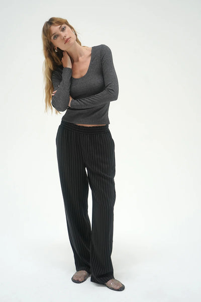 Jacinda Lurex Rib Long Sleeve - Black