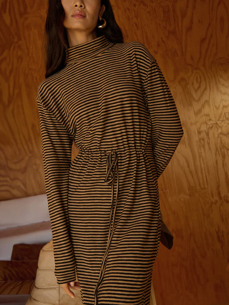 Mariel Dress - Mini Cocoa Stripe