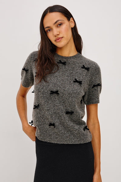 Michele Sweater - Charcoal Velvet Bows