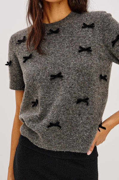 Michele Sweater - Charcoal Velvet Bows