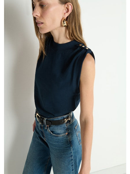 Mikka Buttoned Shoulder Tank - Night Sky