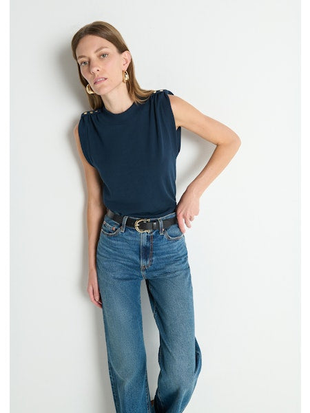 Mikka Buttoned Shoulder Tank - Night Sky