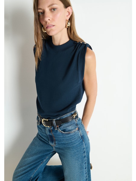 Mikka Buttoned Shoulder Tank - Night Sky