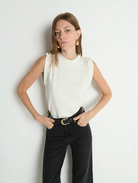 Mikka Buttoned Shoulder Tank - Porcelain
