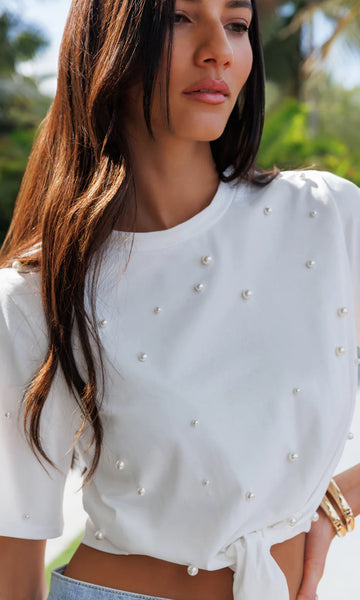 Miles Pearl Tie Top - White/Pearl
