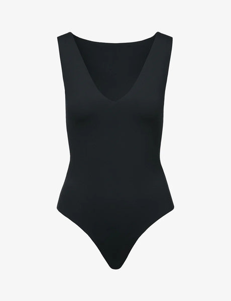 Neoprene Deep V-Neck Bodysuit - Black