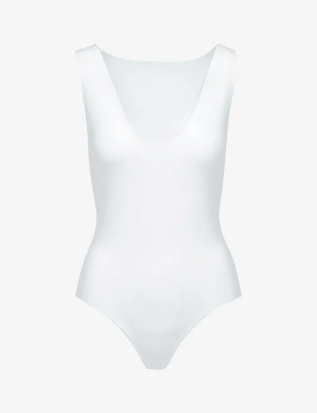 Neoprene Deep V-Neck Bodysuit - White