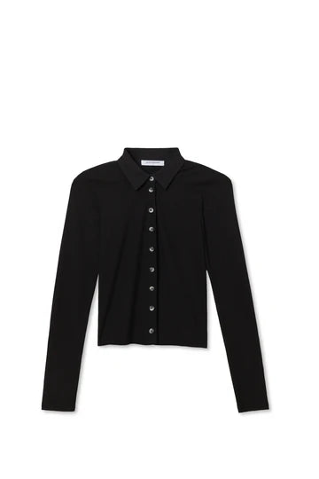 Amee Luxe Rib Button Up Polo - True Black