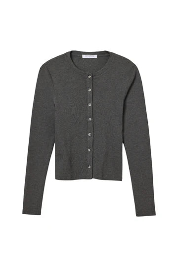 Maureen Luxe Rib Crewneck Cardigan - Charcoal