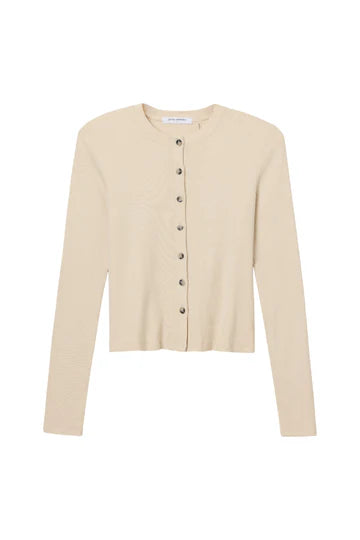 Maureen Luxe Rib Crewneck Cardigan - Sugar